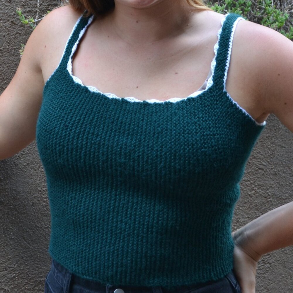 Green Handknitted Christmas Top, Women's size M